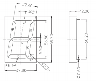 ADSP-H2L1, Семисегментный светодиодный индикатор на один знак, высота символа 56.8 мм (2.3”)